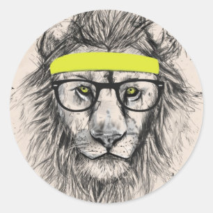 Adesivo Redondo hipster de leão (fundo claro)