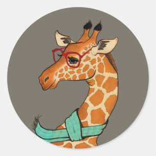Adesivo Redondo Hipster Girafa
