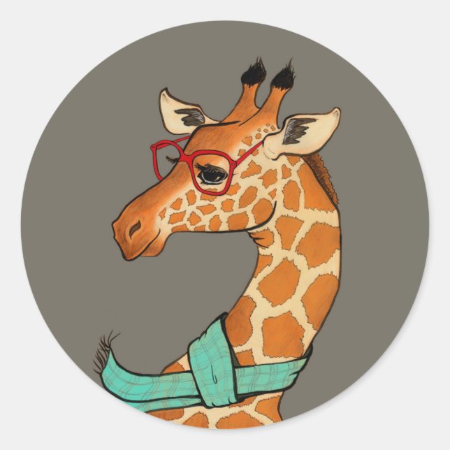 Adesivo Redondo Hipster Giraffe (Frente)