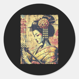 Adesivo Redondo Hipster Japonês Geisha Katana Vintage Women Girls