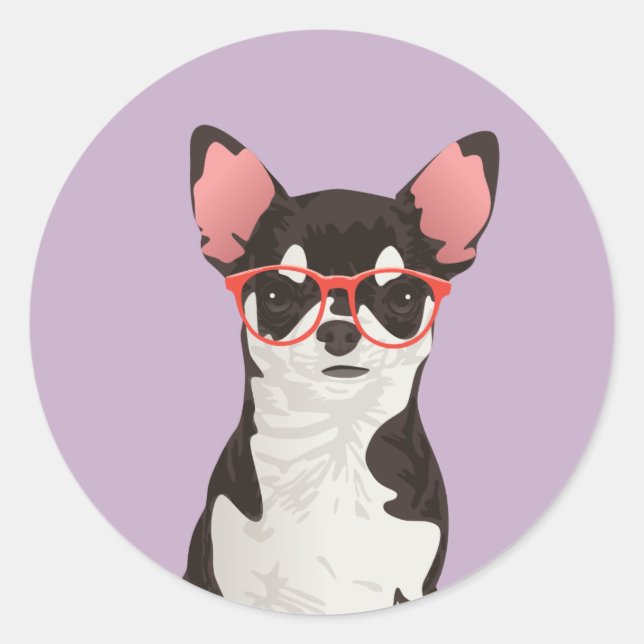 Adesivo Redondo Hipster preto e branco Chihuahua Sticker (Frente)