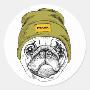 Adesivo Redondo Hipster Pug   É Legal