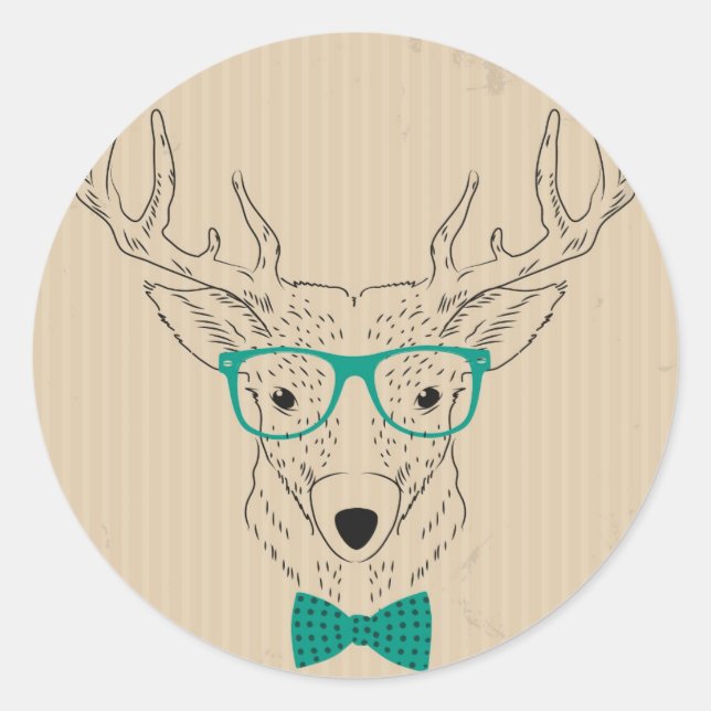 Adesivo Redondo Hipster Reindeer Elk com óculos graciosos Natal (Frente)