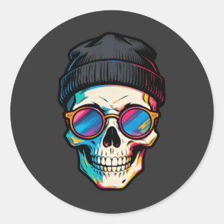 Adesivo Redondo Hipster Skully