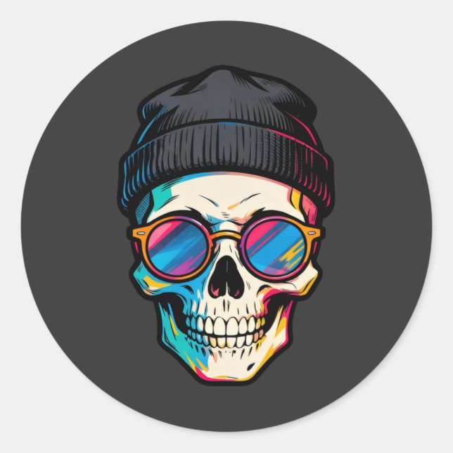 Adesivo Redondo Hipster Skully (Frente)