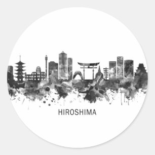 Adesivo Redondo Hiroshima Japão Skyline BW