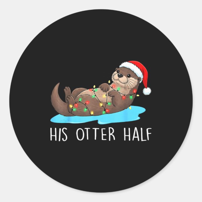 Adesivo Redondo His And Her Otter Half Santa Hat Couple Christmas  (Frente)