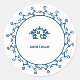 Adesivo Redondo His & Hers Monogram Elegant Floral Initials