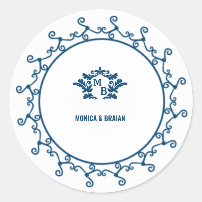 Adesivo Redondo His & Hers Monogram Elegant Floral Initials (Frente)