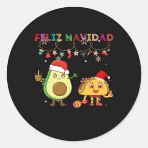 Adesivo Redondo Hispânico Feliz Navidad Avocado Tacos Mexicanos Ch