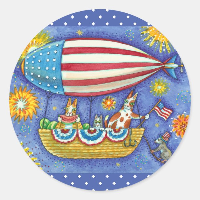 ADESIVO REDONDO HISS N' FITZ CATES E MOUSE EM 4 DE JULHO DE ZEPPEL (Frente)