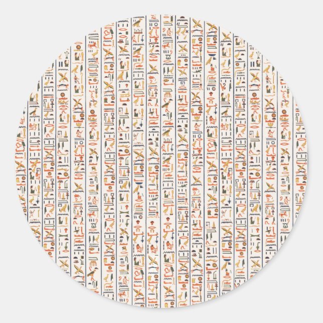 Adesivo Redondo histo de fundo do padrão de hieróglifos antigos do (Frente)