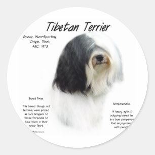Adesivo Redondo História do Terrier tibetano; Eu Amo Terriers tibe