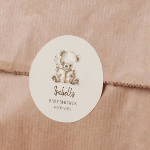 Adesivo Redondo História do Urso Boho Baby Shower 