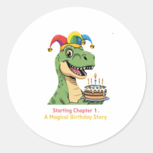 Adesivo Redondo História Mágica do Primeiro Aniversário do Dinossa