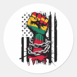 Adesivo Redondo História Negra Bandeira Americana Fist 12
