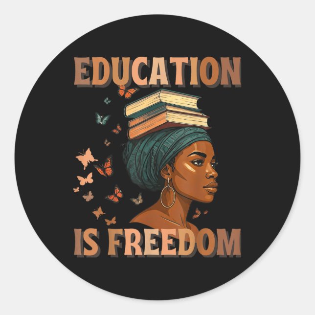 Adesivo Redondo História Negra Educação de Professores É Liberdade (Frente)