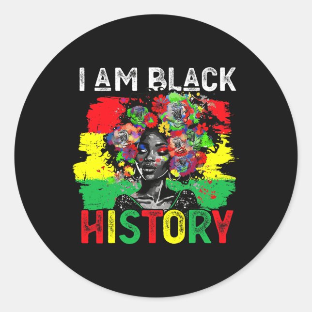 Adesivo Redondo História Negra Mês Mulher Africana I Am Black Hist (Frente)