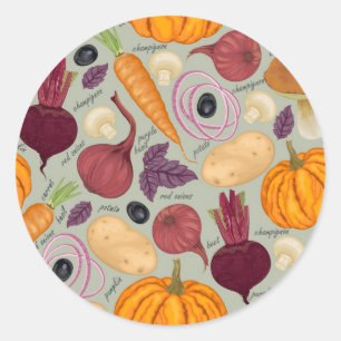 Adesivo Redondo Historial dos produtos hortícolas frescos