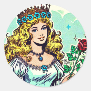 Adesivo Redondo Histórias em quadrinhos da Princesa Bonita Vintage