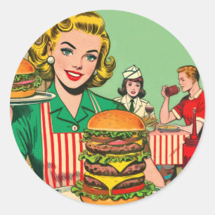 Adesivo Redondo Histórias em quadrinhos do Burger Retro