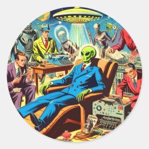 Adesivo Redondo Histórias em quadrinhos Retroativas Da Ufo Alieníg