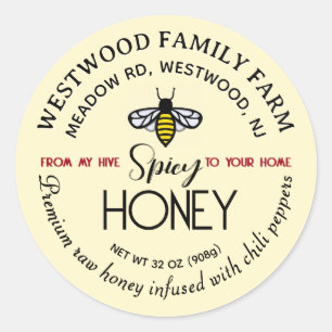 Adesivo Redondo HIVE para CASA Rótulo de Mel Quente Bebida Picy Ch