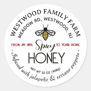 Adesivo Redondo HIVE to HOME Hot Honey Label Bee Spicy Jalapeño