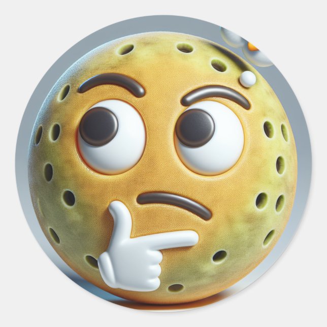 Adesivo Redondo Hmm…– Thinking Pickleball Emoji Sticker (Frente)