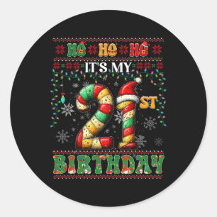 Adesivo Redondo Ho Ho, é o meu aniversário de 21 anos Xmas Candy C