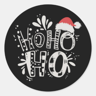 Adesivo Redondo HO HO HO Natal Família Chapéu do Papai Noel Feriad