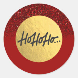Adesivo Redondo HO HO HO Natal Férias Vermelho Brilho Folha Dourad
