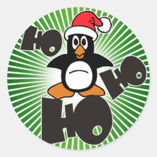 Adesivo Redondo Ho Ho Ho - pinguim - Feliz Natal + seu backgr