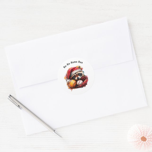 Adesivo Redondo Ho-Ho-Home Run Raccoon Envelope Seals • 1.5″ Round (Envelope)