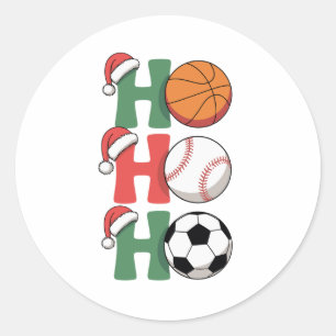 Adesivo Redondo Ho Santa Natal Basquetebol Beisebol Futebol Natal