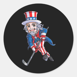 Adesivo Redondo Hockey American Flag 4° de julho Crianças Tio