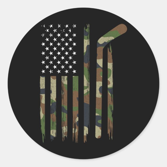 Adesivo Redondo Hockey American Flag Camo US Patriotic Hockey Pla (Frente)