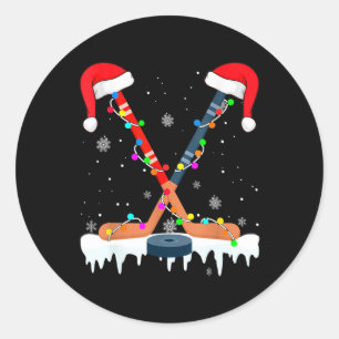 Adesivo Redondo Hockey Chapéu de Papai Noel Luzes de Natal Esporte