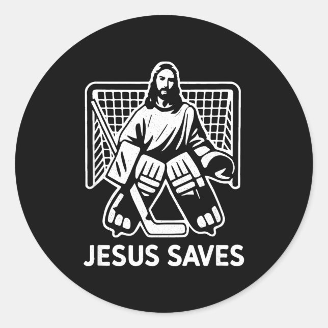 Adesivo Redondo Hockey Goalie Goalkeeper Jesus Saves Christian Hoc (Frente)