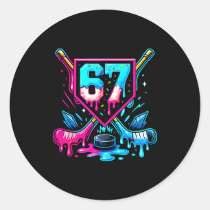 Adesivo Redondo Hockey Gotejamento 6 7 Número 67 Seis Sete Meme Ho