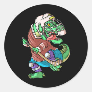 Adesivo Redondo Hockeysaurus Crianças T-rex Dinossauro Com Hóquei 