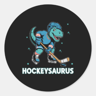 Adesivo Redondo Hockeysaurus Dinossauro Divertido Trex Hóquei Cria