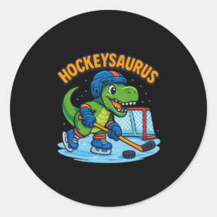 Adesivo Redondo Hockeysaurus Dinossauro Engraçado de Hóquei no Gel