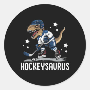 Adesivo Redondo Hockeysaurus Dinossauro Engraçado Hockey Crianças 