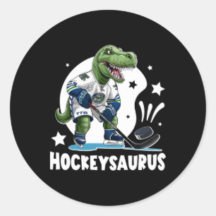 Adesivo Redondo Hockeysaurus Dinossauro Engraçado Hockey Crianças 