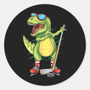 Adesivo Redondo Hockeysaurus Dinossauro Hóquei no Gelo Trex Menino