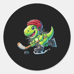 Adesivo Redondo Hockeysaurus Dinossauro Hóquei no Gelo Trex Menino