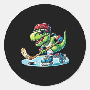 Adesivo Redondo Hockeysaurus Dinossauro Hóquei No Gelo Trex Menino