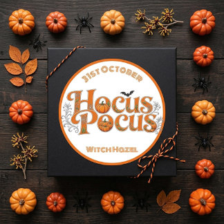 Adesivo Redondo Hocus Pocus Abóboras Laranja Morcego Tipografia Or