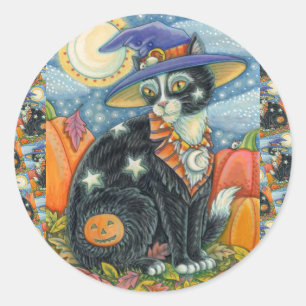 ADESIVO REDONDO HOCUS POCUS BLACK CAT WITCH & MOUSE HALLOWEEN